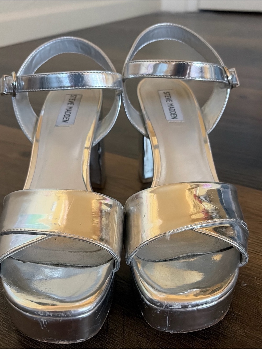 Steve Madden Metallic Silver Platform Sandals